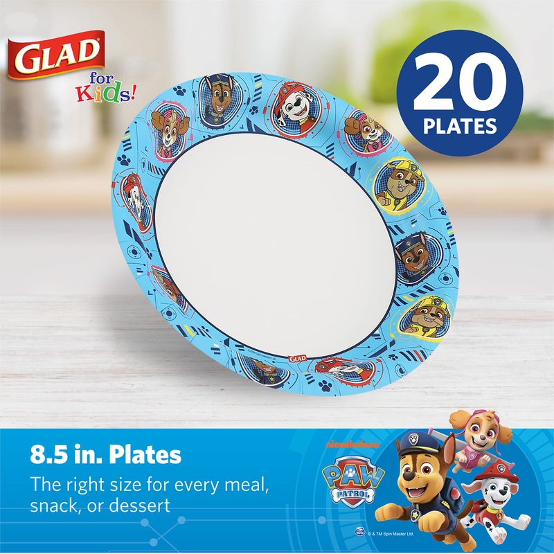 Glad for Kids Paw Patrol Round Disposable Paper Plates, Core Pups Blue - Heavy Duty, Soak Proof, Microwavable Plates for Everyday Use, 8.5 Inch, 20 Count - Image 2